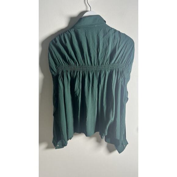 Andree By Unit Small Green Long Sleeve Button Down Stretch Detail Career Blouse - Picture 4 of 10